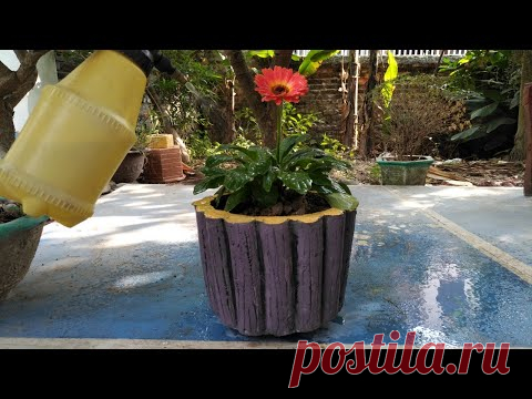 DIY - Cement craft ideas for garden // Gardening Pots - Wood imitation by Cement and sand