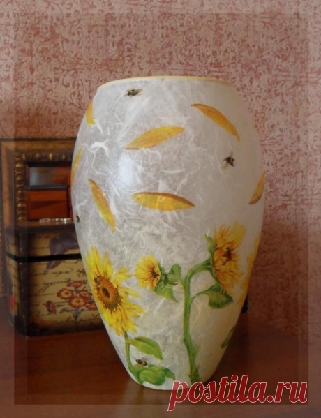 Декупаж стеклянной вазы - Ярмарка Мастеров - ручная работа, handmade