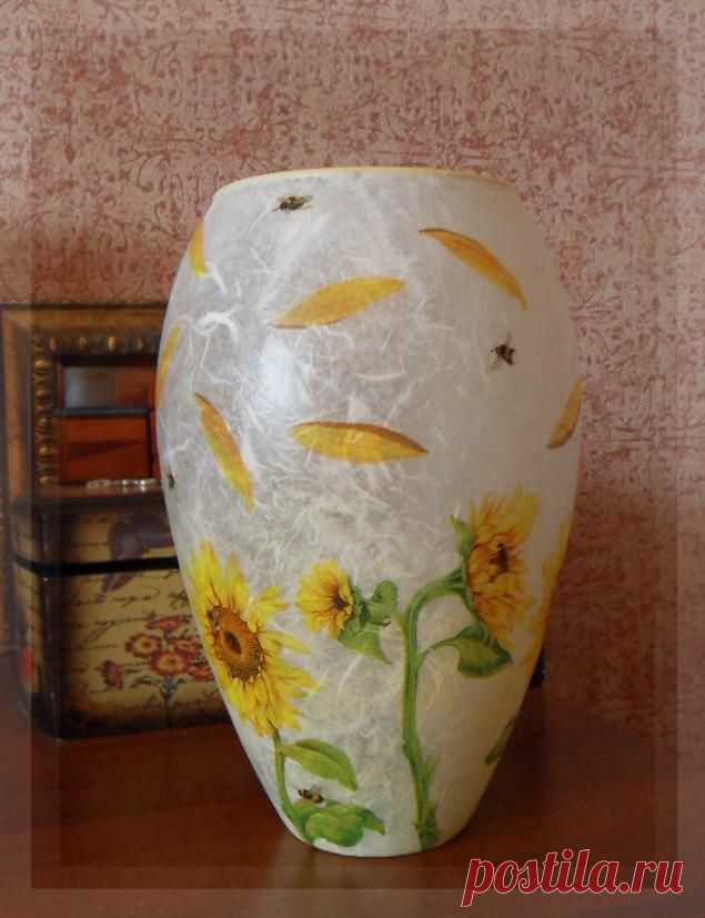 Декупаж стеклянной вазы - Ярмарка Мастеров - ручная работа, handmade