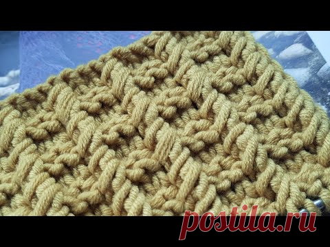 Объёмный клетчатый узор спицами