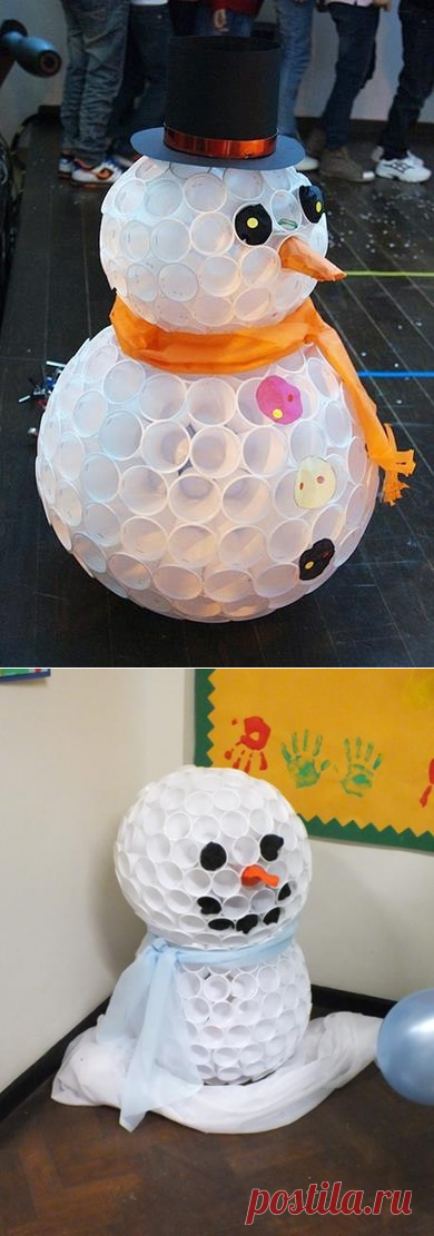 Снеговик из пластиковых стаканчиков