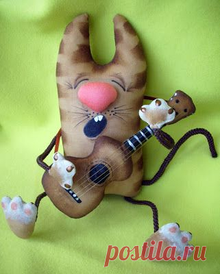 Кофейная игрушка: кот с гитарой. Мастер-класс. Часть 1. Кроим, шьем и собираем....