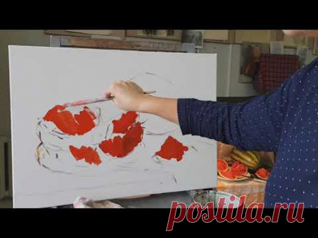 Мастер-класс. Живопись акрилом. Натюрморт с арбузом.