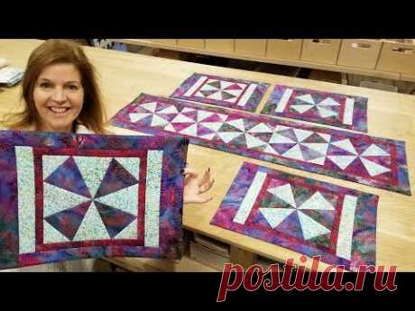 Donna's FREE Pattern &quot;Windmills&quot; Placemats and Table Runner! - YouTube