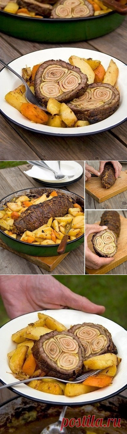 Как приготовить мясной рулет с блинами  - рецепт, ингридиенты и фотографии