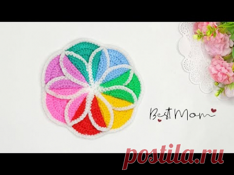 Супер идея ! 💐 " ЦВЕТИК СЕМИЦВЕТИК " Салфетка - Подставка под горячее крючком 💐