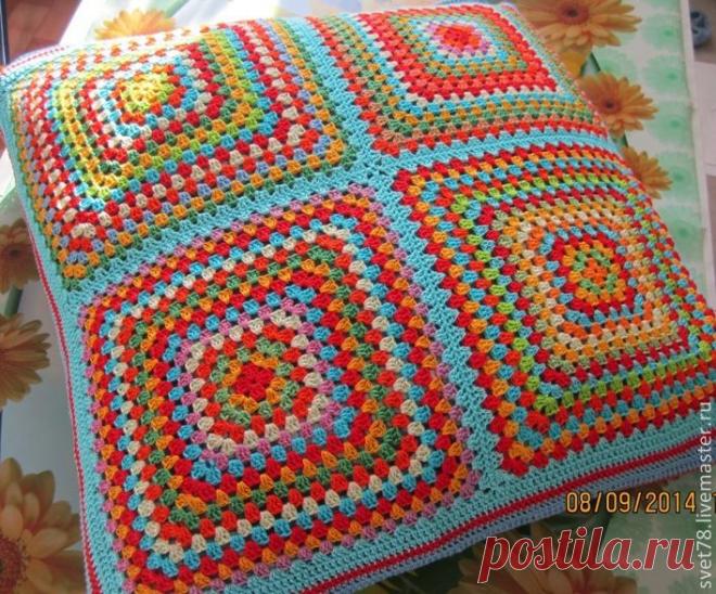 Купить Наволочки "мозаика" - разноцветный, вязаные наволочки, вязаные подушки, подушки крючком, плед крючком