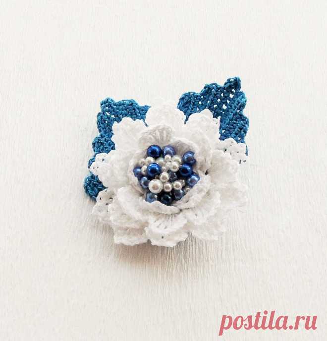Crochet Brooch Beaded Brooch Crochet Flower от CraftsbySigita