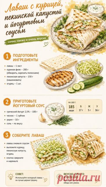 Лаваш с курицей, пекинской капустой и йогуртовым соусом