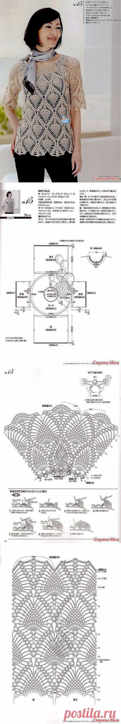 &quot;АНАНАСОВАЯ&quot; БЛУЗКА С КРУГЛОЙ КОКЕТКОЙ: Дневник группы &quot;ВЯЗАНАЯ МОДА+ ДЛЯ НЕМОДЕЛЬНЫХ ДАМ&quot; - Страна Мам