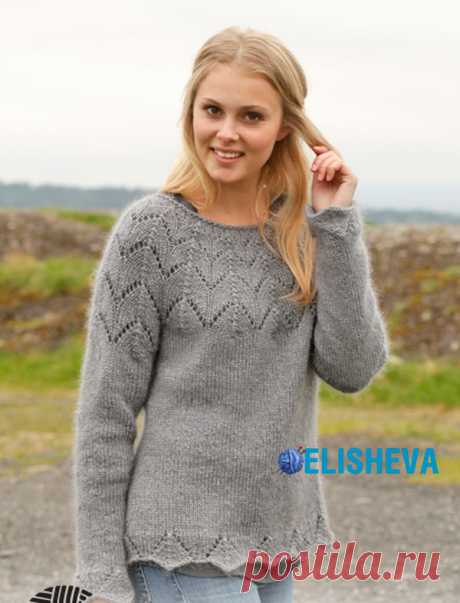 Пуловер из мохера "Лисички" от от Drops Design, вязаный спицами | Блог elisheva.ru