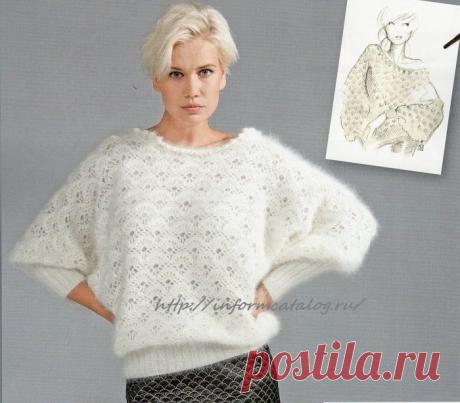 Белый Пуловер Крючком из Ангоры | Ниточка