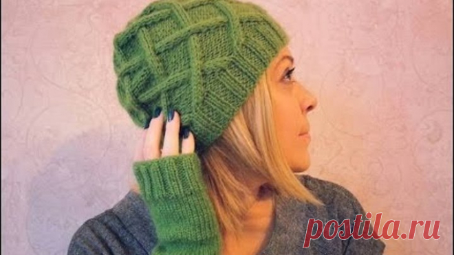 Шапка в ромбы. Удлиненная, модная. Спицами. Часть 1.