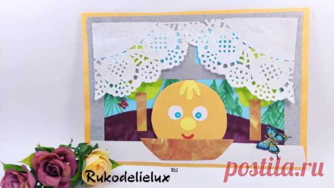 Аппликация Колобок на окошке для занятия на тему сказок для детей — простая поделка с элементами рисования