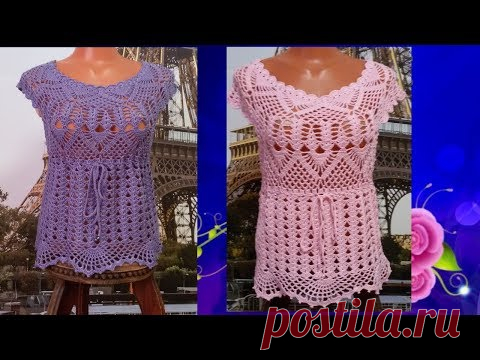 Летний топ с круглой кокеткой.Часть5.Top de verano con yugo redondo.PART5.