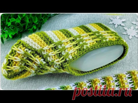 👌ЯРКИЕ ТАПОЧКИ СЛЕДКИ СПИЦАМИ!!!💥Быстро, БЕЗ ШВОВ!👍 МК для начинающих