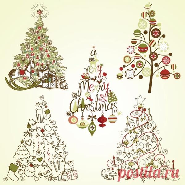 Vintage retro style christmas tree collection vector Free vector in Encapsulated PostScript eps ( .eps ) vector illustration graphic art design format format for  3.55MB