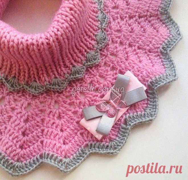 Манишка для девочки. Спицы + крючок. Описание, схема вязания