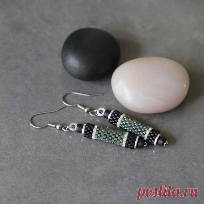 仙人掌串珠耳环 Miyuki 串珠深绿色、黑色、白色、青铜色手术钢 - Etsy China