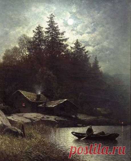 Рыбалка в лунную ночь. Софус Якобсен(1833-1912)