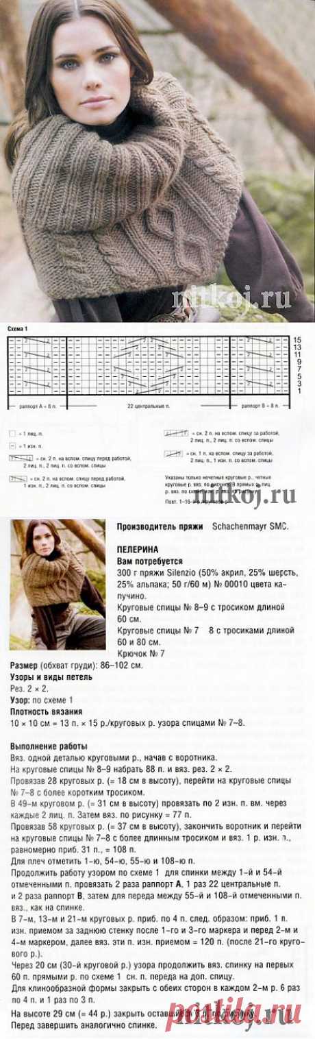 Теплая пелерина спицами &amp;raquo; Ниткой - вязаные вещи для вашего дома, вязание крючком, вязание спицами, схемы вязания