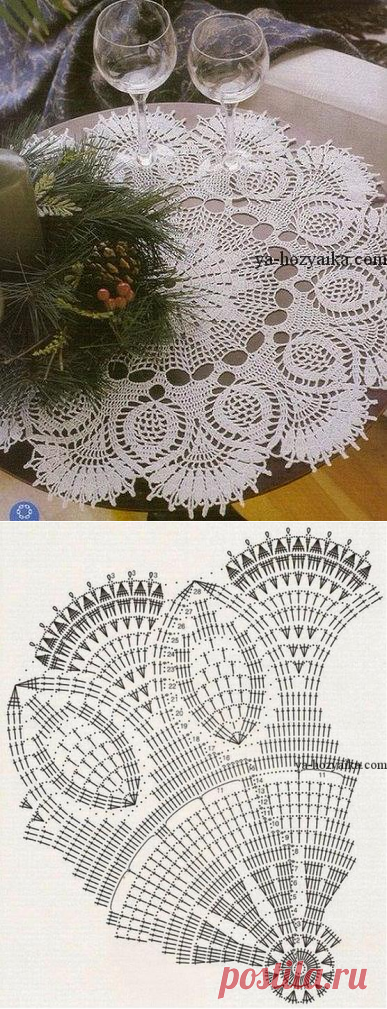 Красивая салфетка крючком схема. Большая салфетка  вязание крючком.