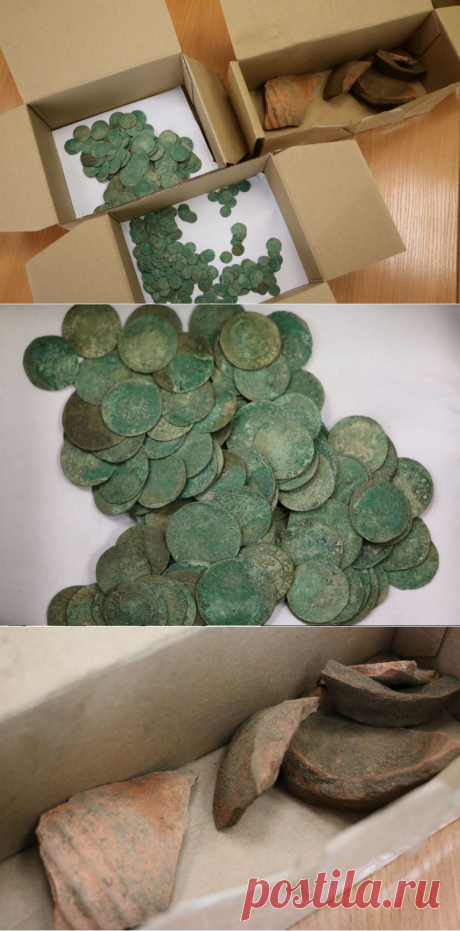 Свежий клад из горшка, случайно найденный рабочими в Каунасе