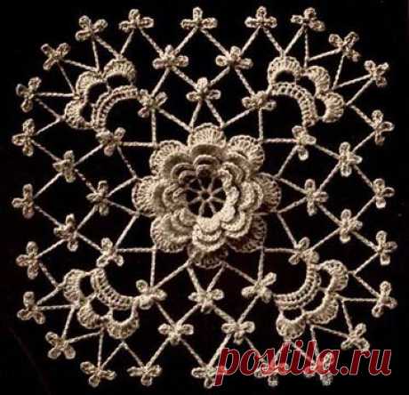 Ажурный квадрат с ирландским цветком. Схема вязания крючком