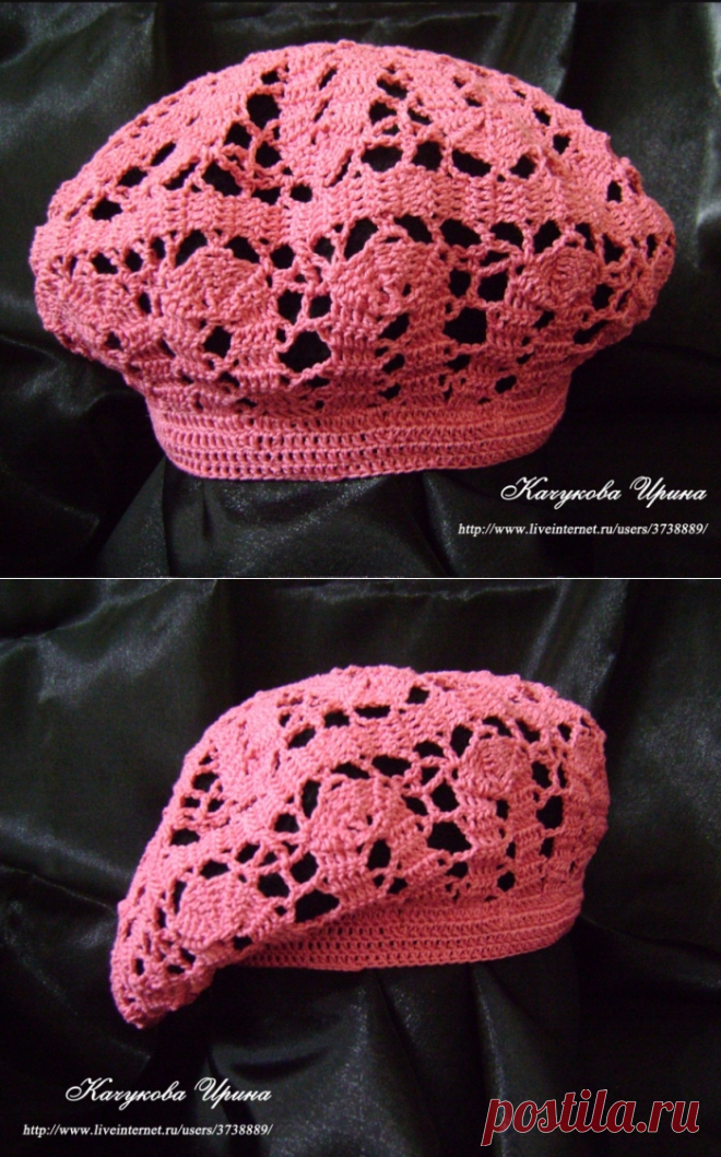 Летний ажурный берет "Сакура"