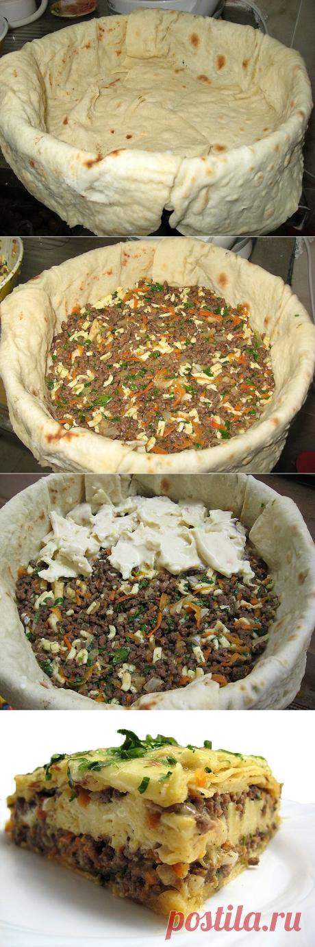 Мясной пирог из тонкого лаваша