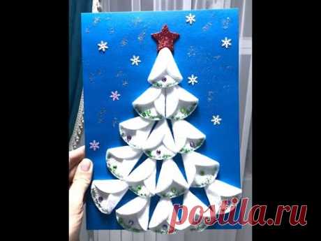 Новогодняя поделка - ёлочка из ватных дисков. Сhristmas tree made of cotton wool.