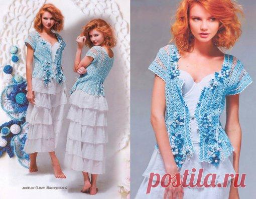 Блузка крючком «Нежная бирюза»