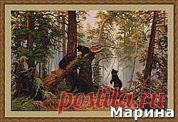Вышиваем крестиком картину "Утро в сосновом бору".