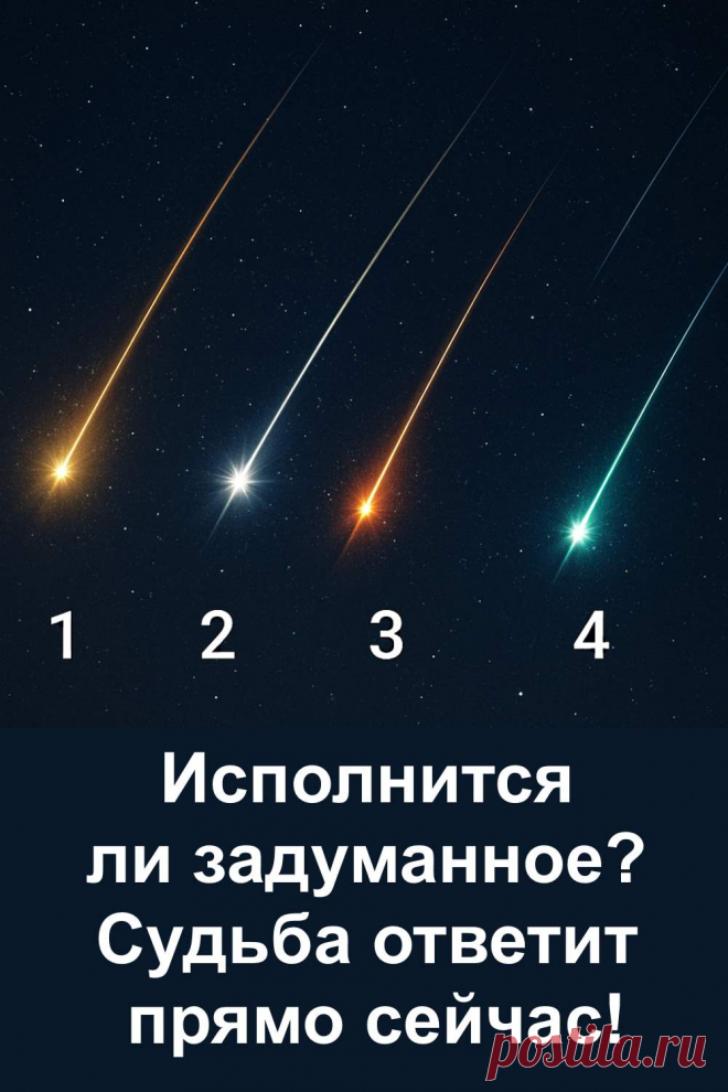 Падающие звёзды всегда считались символом исполнения желаний. Каждый из нас хранит мечту, которую хотел бы воплотить в жизнь. Иногда судьба даёт нам маленькие знаки, намекая, что пора действовать или, наоборот, подождать подходящего момента. В этом материале вы сможете почувствовать, что хочет сказать вам судьба, и понять, как скоро исполнится задуманное. Возможно, именно сейчас она посылает вам свой ответ.