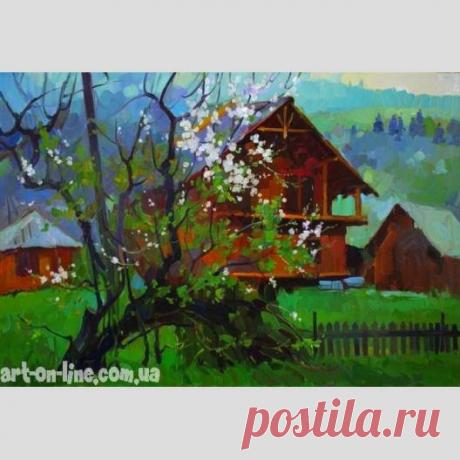 Картина Весна в Микуличине - Пейзаж  - Ярошевич Анастасия (живопись) Картина Весна в Микуличине -  Весна в Карпатах, пейзаж городка Микуличин с цветущими деревьями