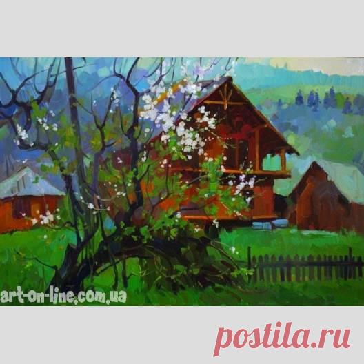 Картина Весна в Микуличине - Пейзаж  - Ярошевич Анастасия (живопись) Картина Весна в Микуличине -  Весна в Карпатах, пейзаж городка Микуличин с цветущими деревьями