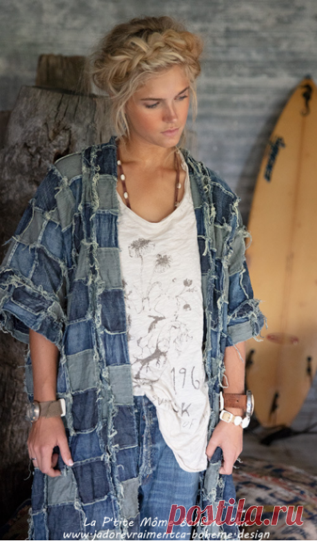 Dashi Kimono Denim In Patchwork Handstitched - La P'tite Môme Bohème Chic