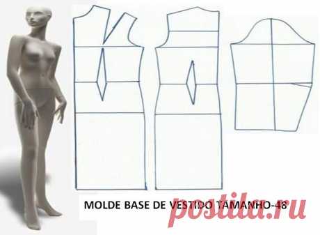 MOLDE BASE DE VESTIDO TAMANHO 48 = XL/G ~ Moldes Moda por Medida