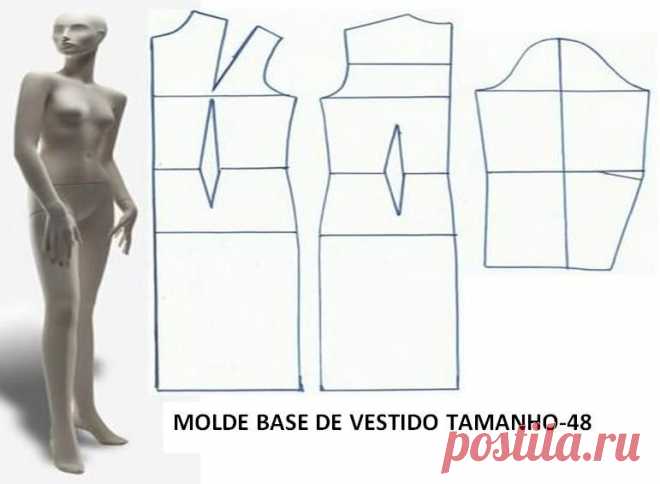 MOLDE BASE DE VESTIDO TAMANHO 48 = XL/G ~ Moldes Moda por Medida