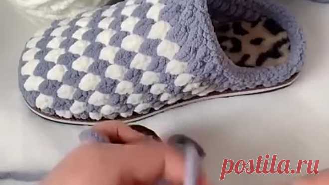 Вяжем тапочки из хлопка