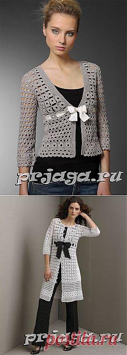 Ажурная кофточка, вязание квадратных мотивов