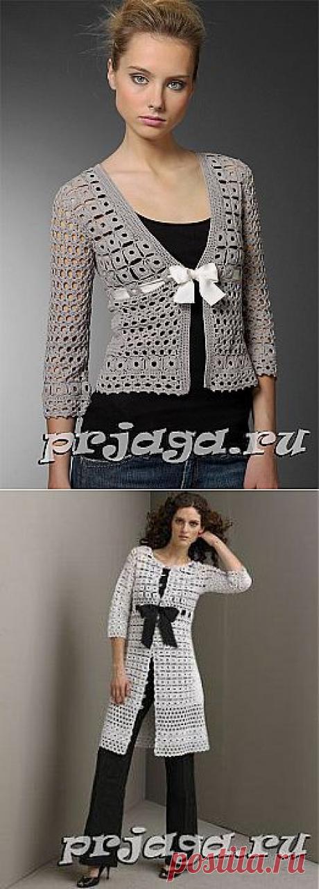 Ажурная кофточка, вязание квадратных мотивов