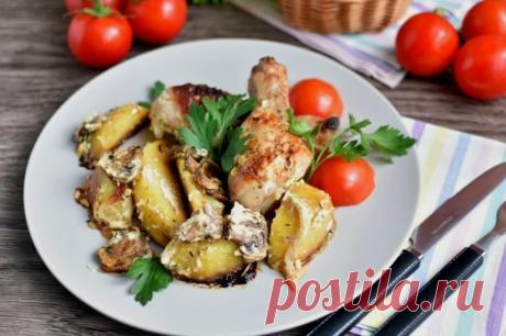 ​Курица с картофелем и грибами в духовке — Sloosh – кулинарные рецепты