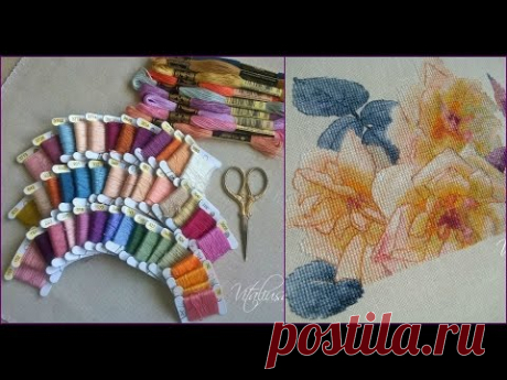 Вышивка. Процесс Желтые розы Поля де Лонгпре. Знакомство.