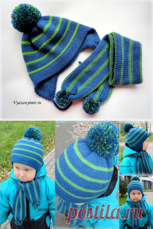 Шапка с ушками и шарфик для мальчика. | Вязаный Мир. Knit World.