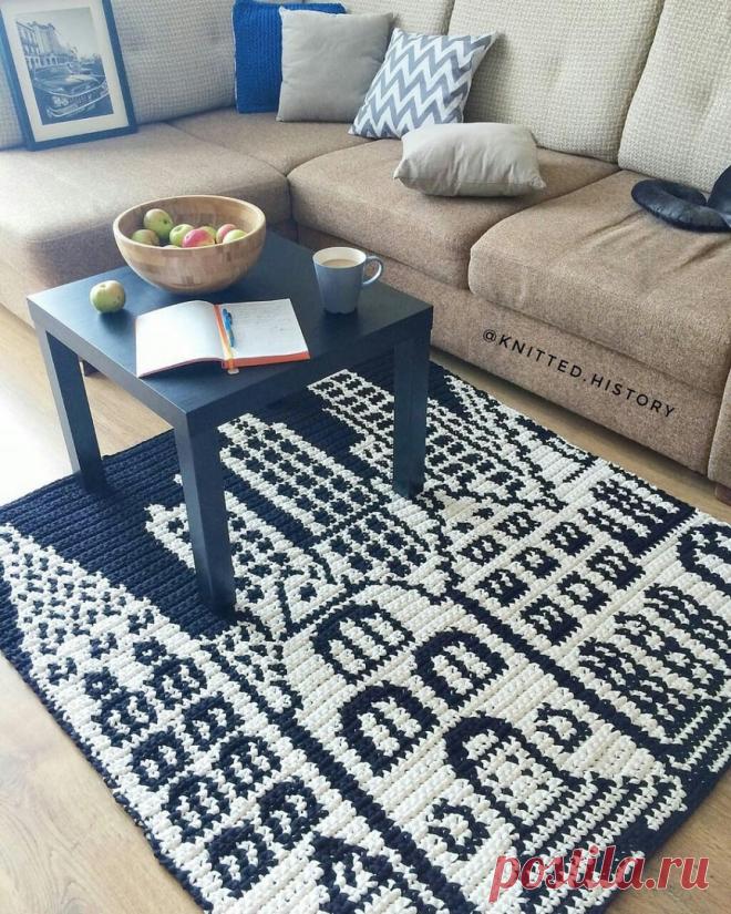 Коврик жаккардом. Крючком. Схема. / knittingideas.ru