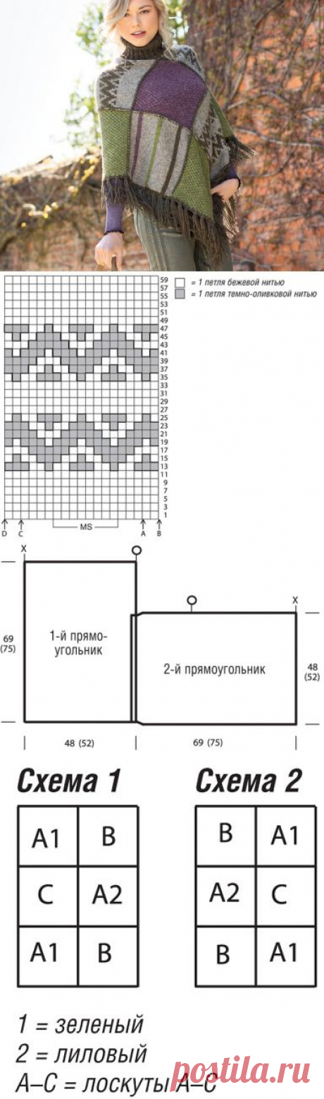 Пончо в технике пэчворк - схема вязания спицами. Вяжем Пончо на Verena.ru
