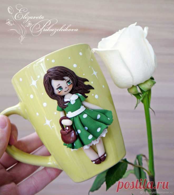 Купить Кружка с декором из полимерной глины 