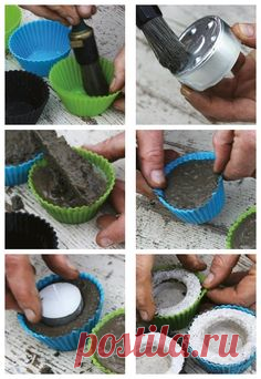 Concrete candle holders. I've got some heart shaped Muffin forms. I like the idea already...