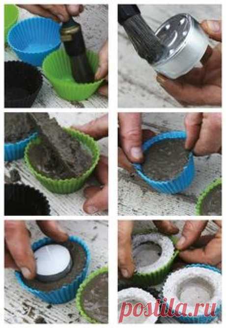 Concrete candle holders. I've got some heart shaped Muffin forms. I like the idea already...